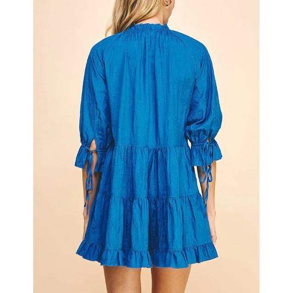 NWT Pinch Crinkled Mini Dress S gorgeous unique blue color‎ mini tunic tiered - Picture 2 of 13